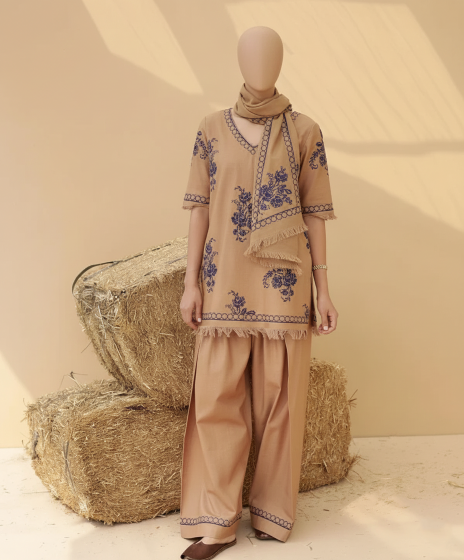 ITRAT 2PC – Luxury Linen Embroidered Set