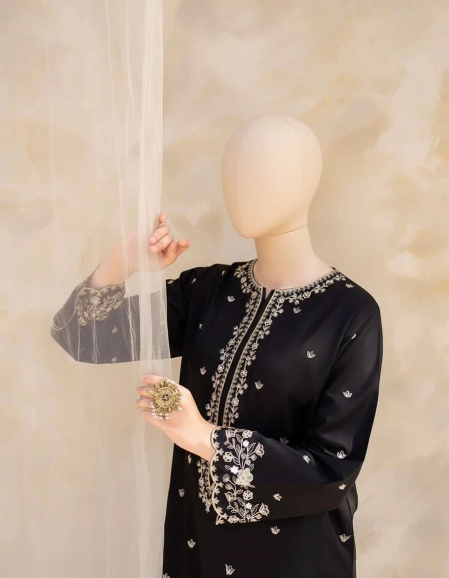 BLACK GULAB – Luxury Embroidered Cotton Suite