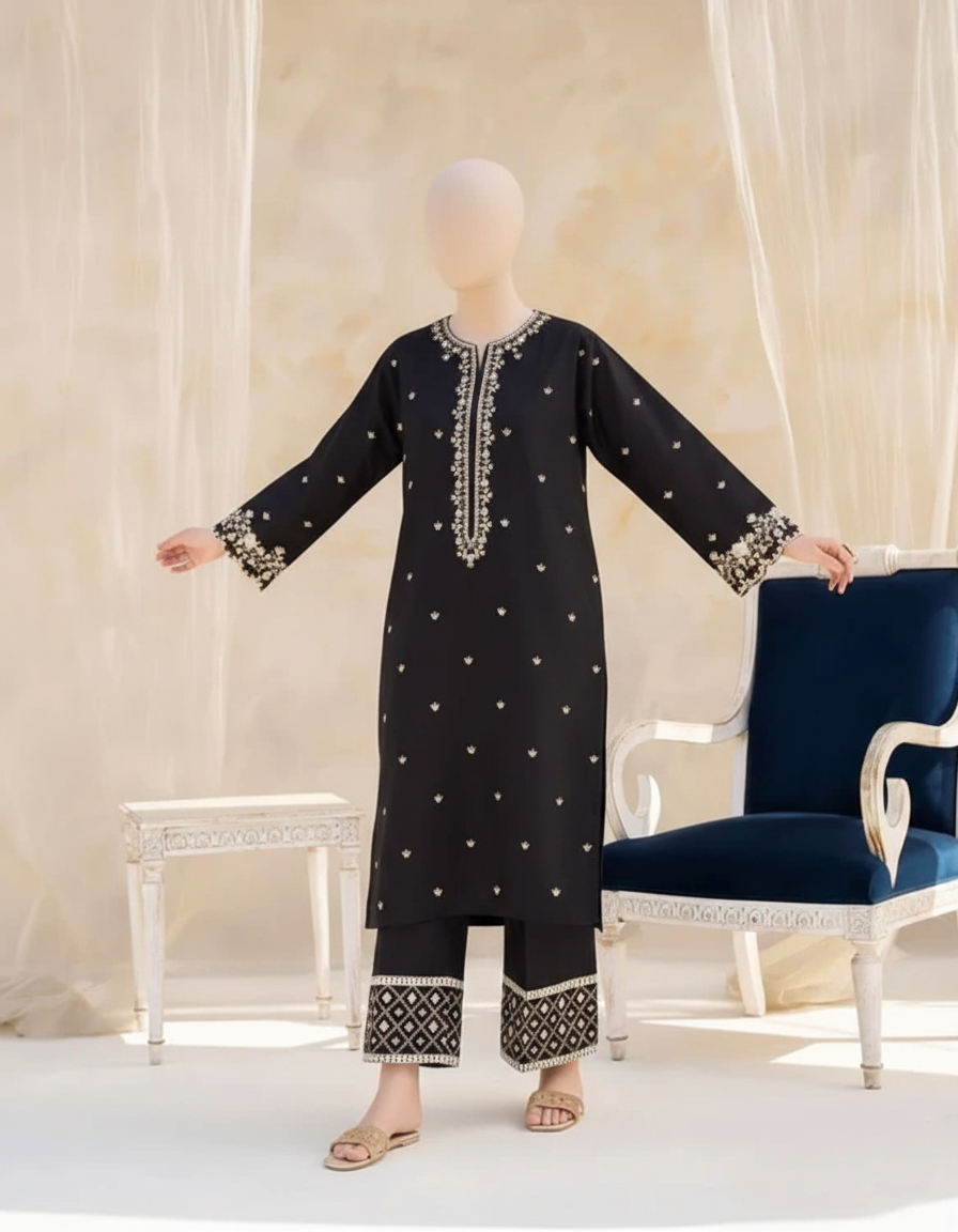 BLACK GULAB – Luxury Embroidered Cotton Suite