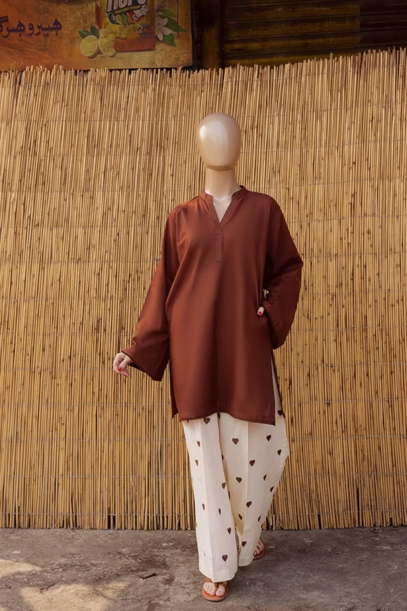 BROWN EMD DHANAK – Signature Pocket Style & Embroidered Palazzo