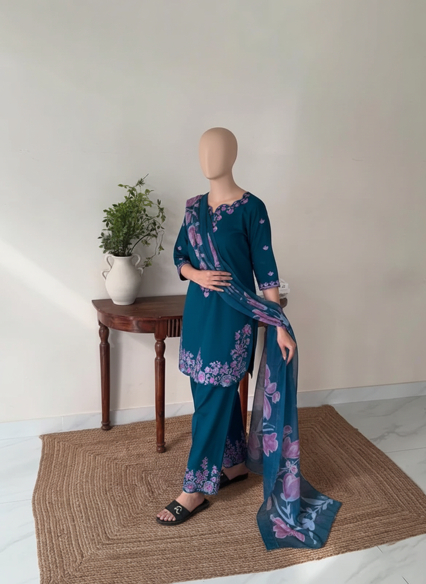 EZMA 3PC – Luxury Mid-Season Embroidered Set with Shaffon Dupatta