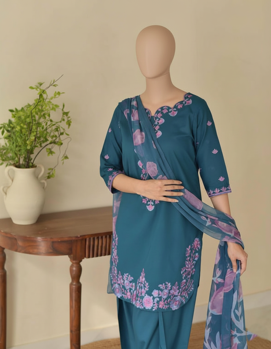 EZMA 3PC – Luxury Mid-Season Embroidered Set with Shaffon Dupatta