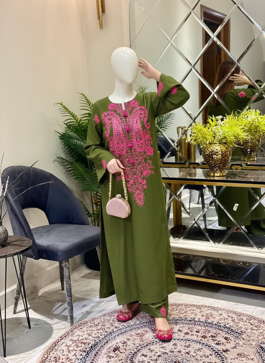 ROHNI 2PC – Luxury Stone Linen Sequence Embroidery Suite