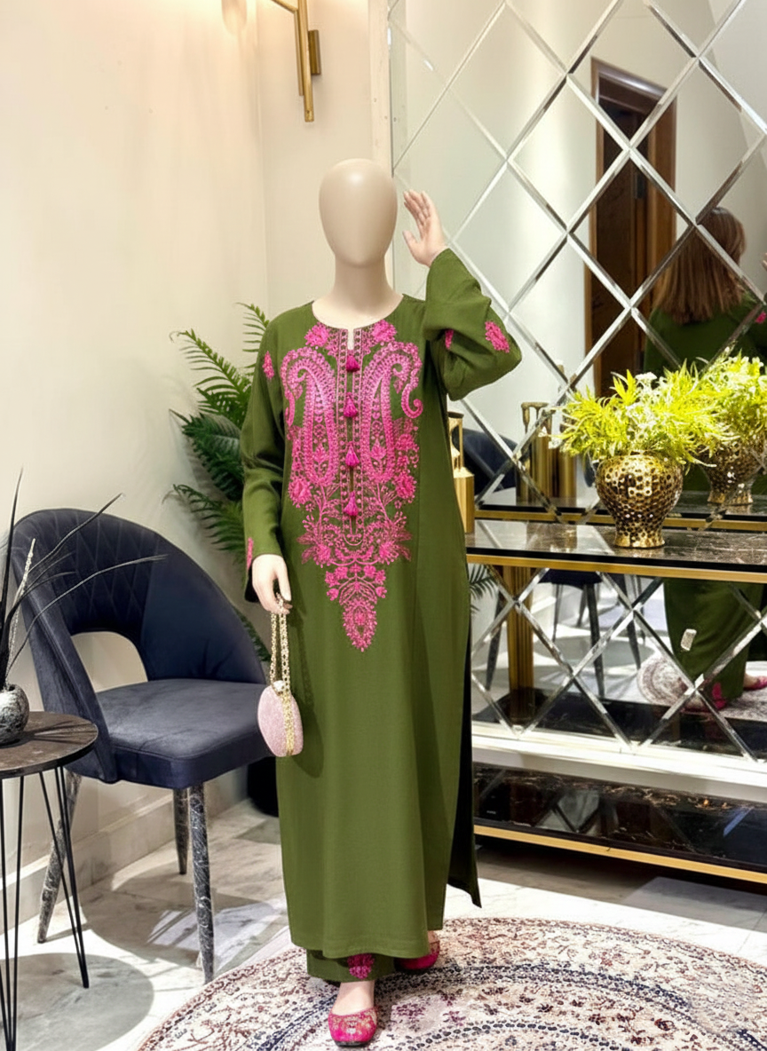 ROHNI 2PC – Luxury Stone Linen Sequence Embroidery Suite