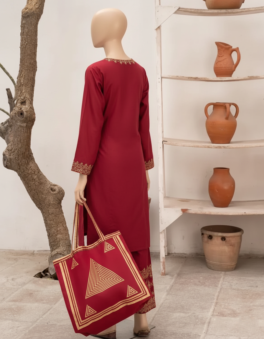 RETRO 2PC WITH HAND BAG – Premium Lawn Printed Suite