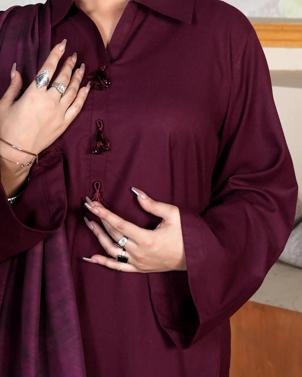 SOLID MEHROON DHANAK SET – Luxury Winter Long Shirt Suite