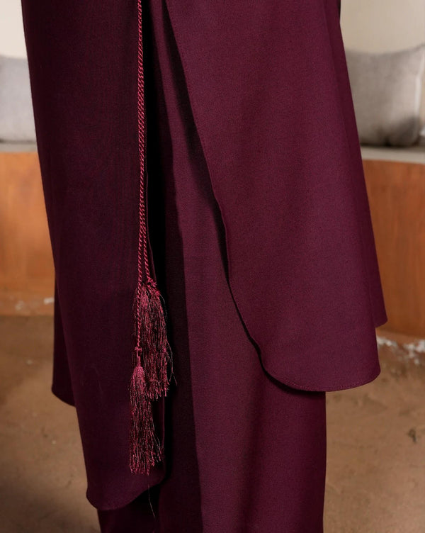 SOLID MEHROON DHANAK SET – Luxury Winter Long Shirt Suite