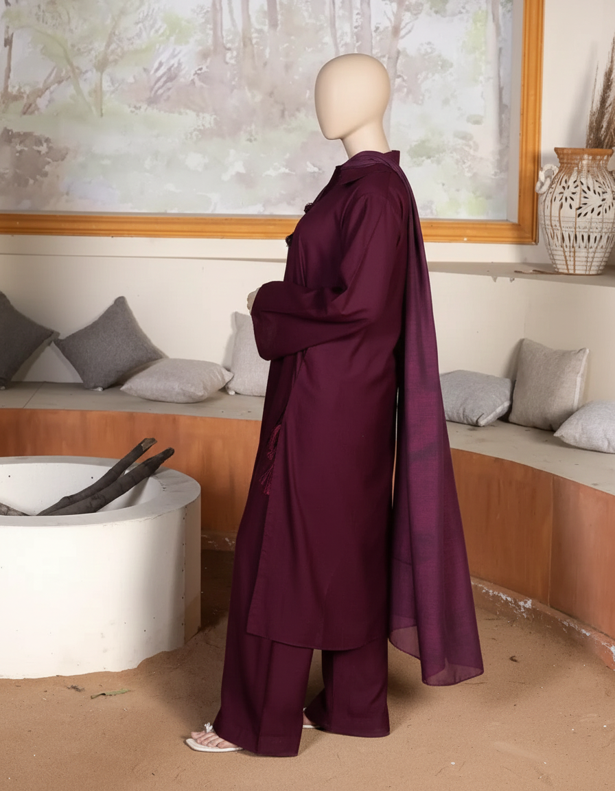 SOLID MEHROON DHANAK SET – Luxury Winter Long Shirt Suite