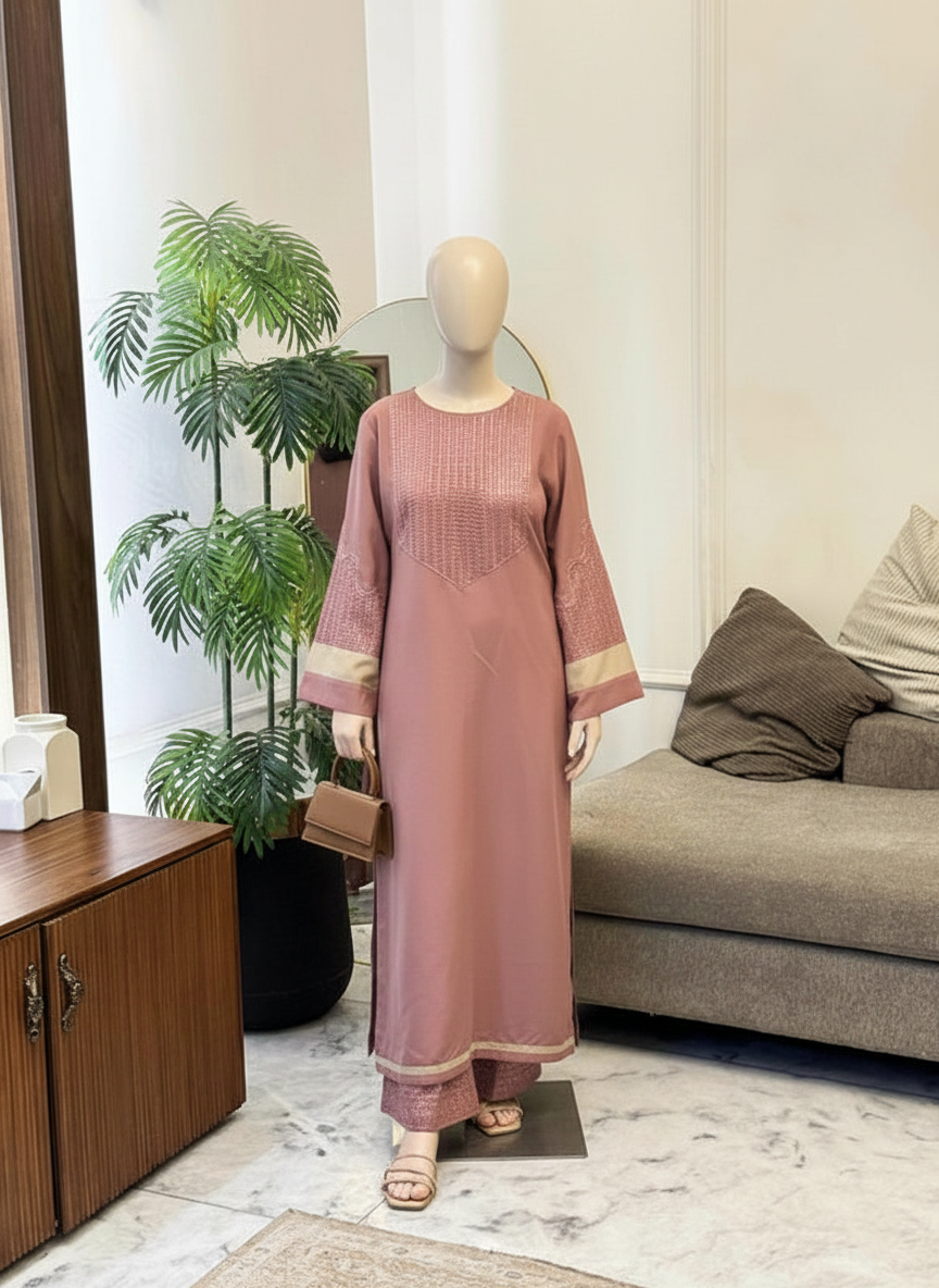 SUROOR 2PC – Luxury Winter Stone Linen Suite
