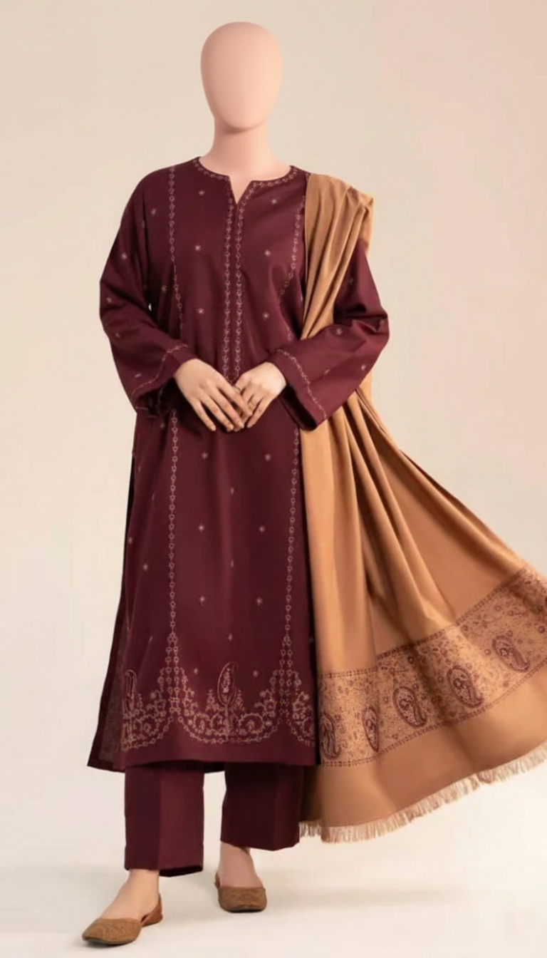 SORMA EMB SHAWL 3PC – Luxury Winter Dhanak Suite