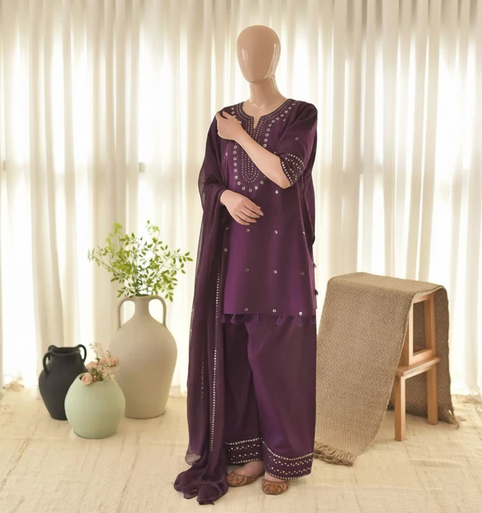 PURPLE AURA 3PC - Royal Sequined Arabic Lawn Edition