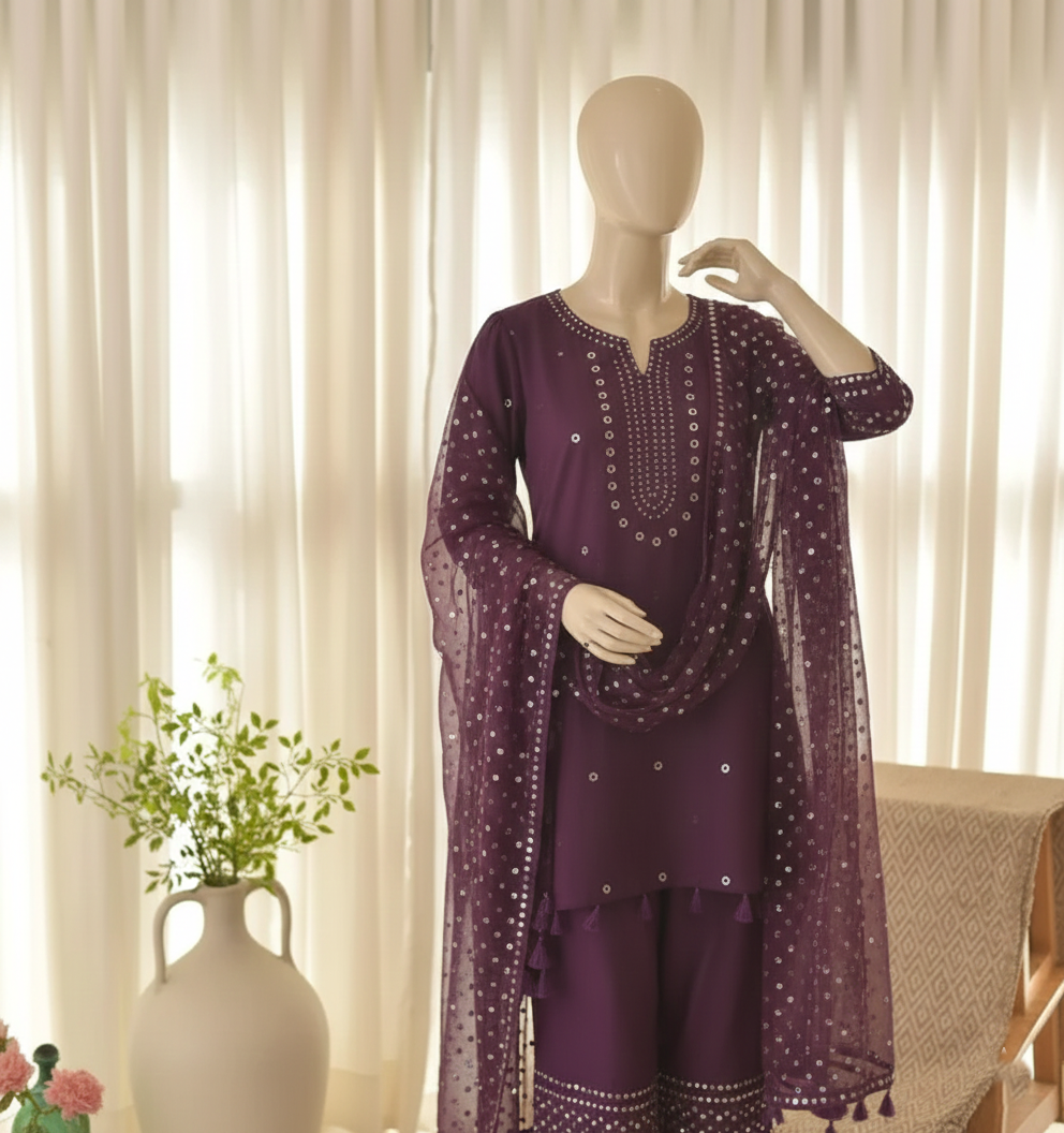 PURPLE AURA 3PC - Royal Sequined Arabic Lawn Edition