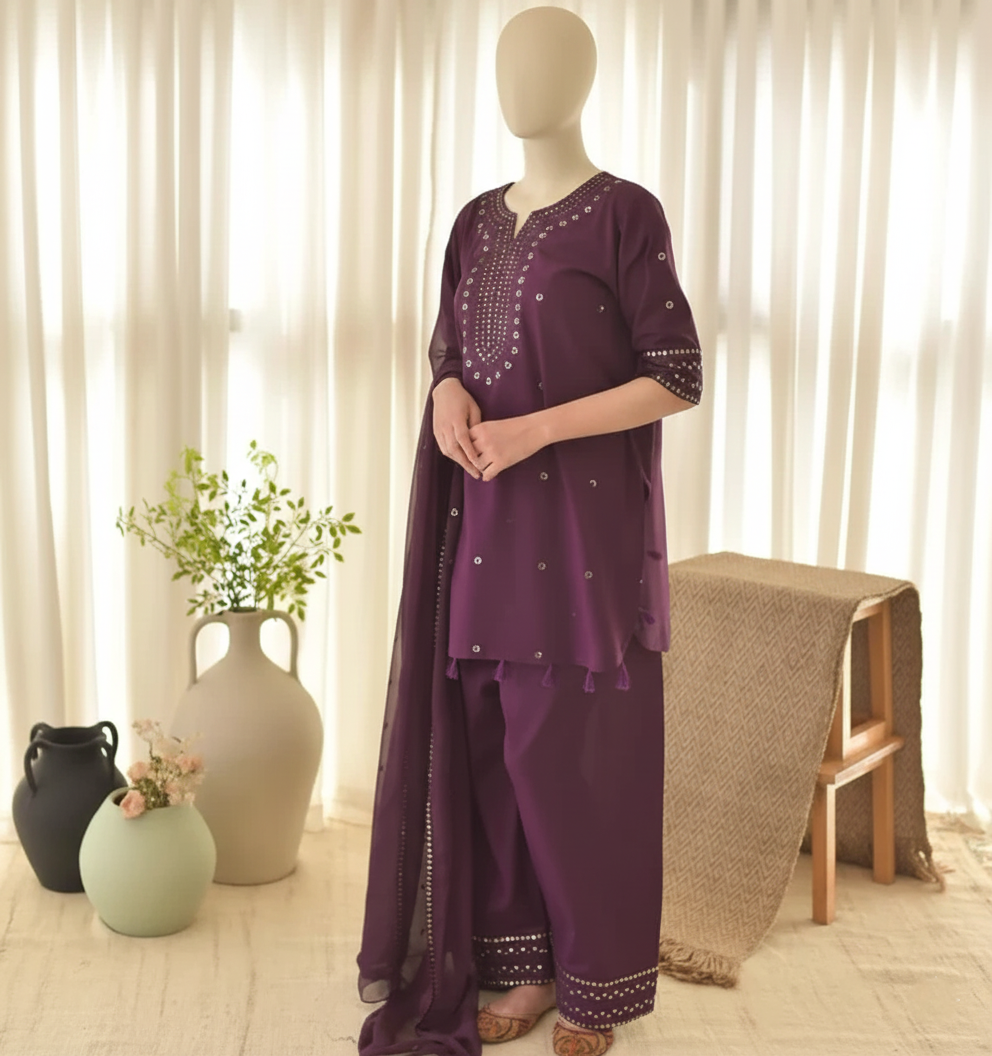 PURPLE AURA 3PC - Royal Sequined Arabic Lawn Edition