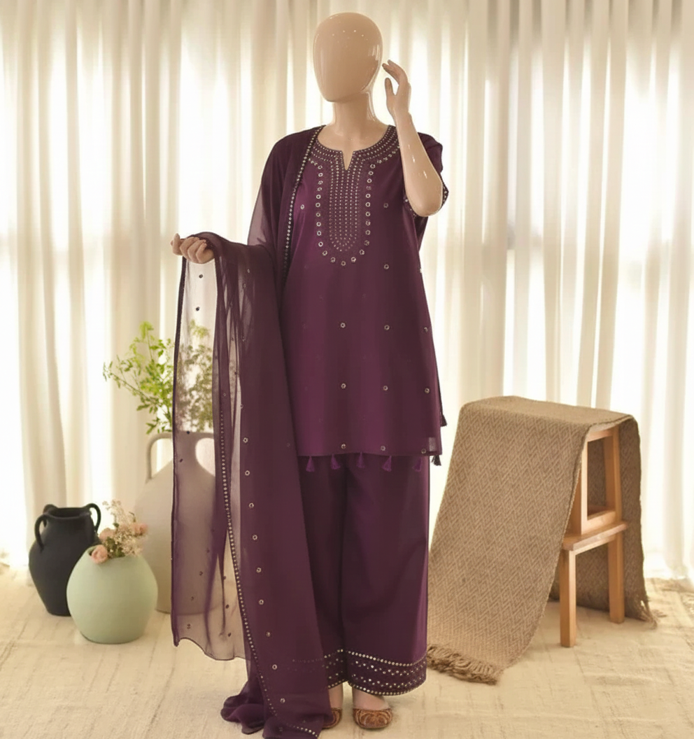 PURPLE AURA 3PC - Royal Sequined Arabic Lawn Edition